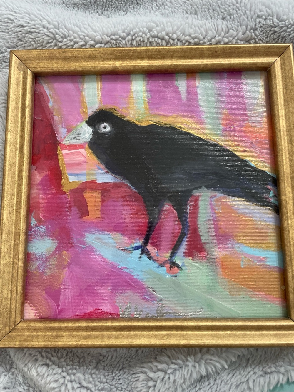 Crow “ “AnOriginal art Acrylic  Painting 9”x9”On Canvas  Framed